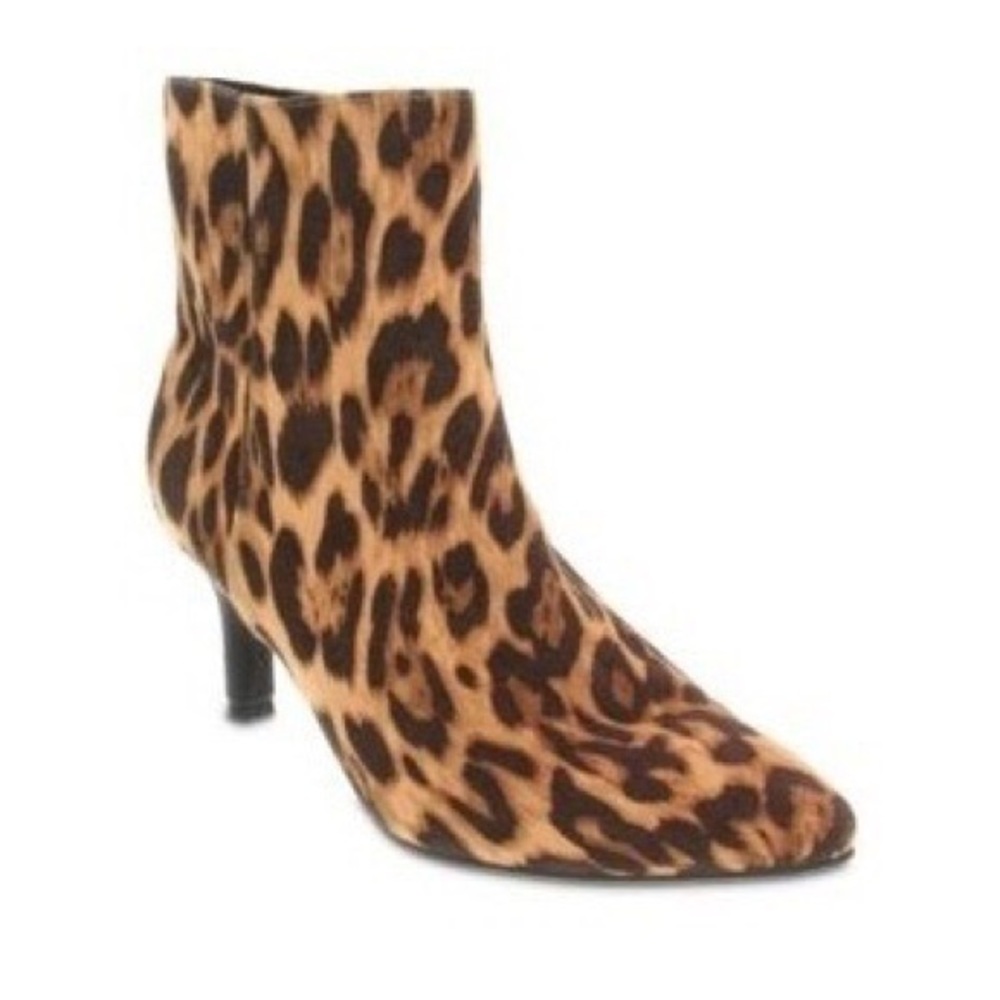 Leopard print faux suede ankle boots